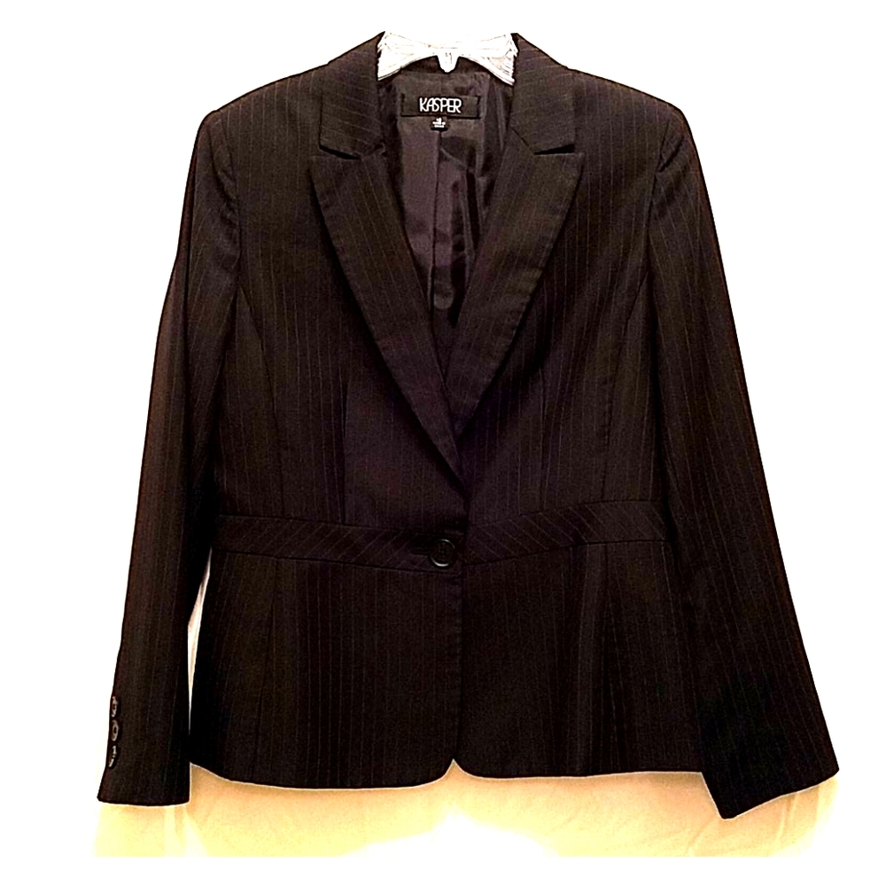 Kasper size 10 black pinstripe suit